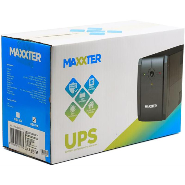 Купити Джерело безребійного живлення Maxxter MX-UPS-B850-02 850VA, AVR, 2xShuko