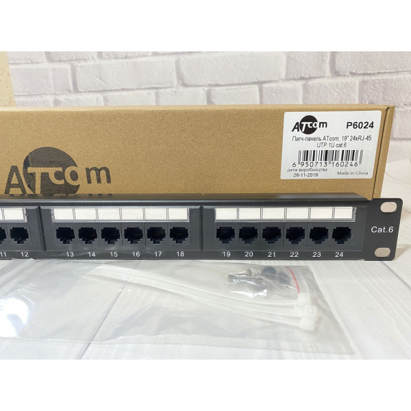 Купити Патч-панель ATcom P6024 19" 24хRJ-45 UTP 1U cat.6