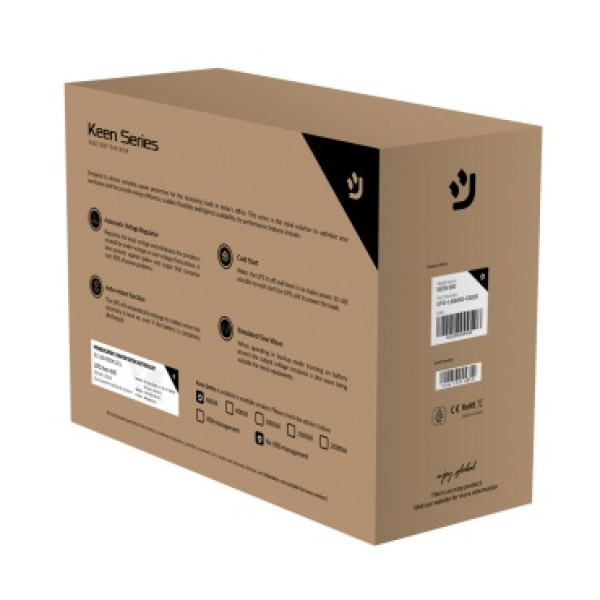 Купить Джерело безперебійного живлення NJOY Keen 600 (UPLI-LI060KU-CG01B) Lin.int., AVR, 2 x евро, USB, пластик