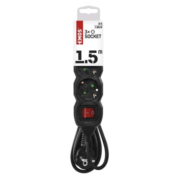 Купити Фільтр живлення Emos (PC1321R) з вимикачем, 3 розетки, 1.5м, Black