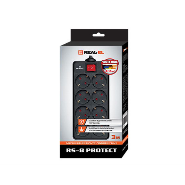 Купить Фільтр живлення REAL-EL RS-8 Protect 1.8 м Black
