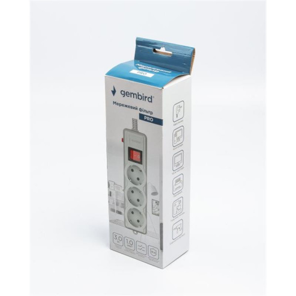 Купить Фільтр живлення Gembird Pro (SPG3-G-10G-PRO) 3 розетки, 3м, сірий