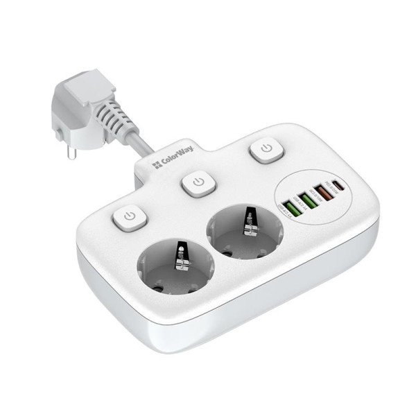 Купить Фільтр живлення ColorWay CW-CHE24PDW 2 розетки, 4 USB, 2.5 cм, білий