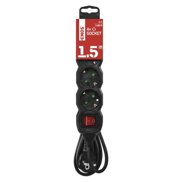 Купити Фільтр живлення Emos (PC1421R) з вимикачем, 4 розетки, 1.5м, Black