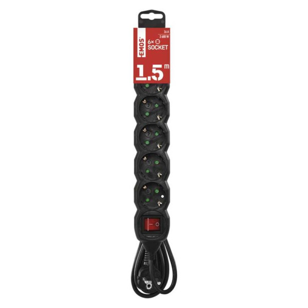 Купити Фільтр живлення Emos (PC1621R) з вимикачем, 6 розеток, 1.5м, Black