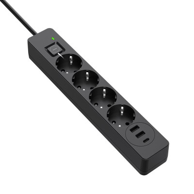 Купити Фільтр живлення ColorWay CW-CHE432PDB 4 розетки, 3USB (2USB-A + 1 TYPE-C) (24W), 2м, Black