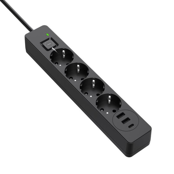 Купить Фільтр живлення ColorWay CW-CHE432PDB 4 розетки, 3USB (2USB-A + 1 TYPE-C) (24W), 2м, Black