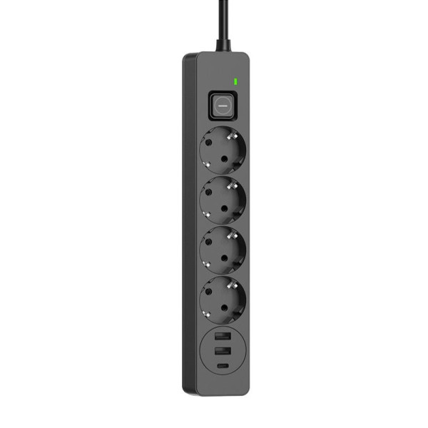 Купить Фільтр живлення ColorWay CW-CHE432PDB 4 розетки, 3USB (2USB-A + 1 TYPE-C) (24W), 2м, Black