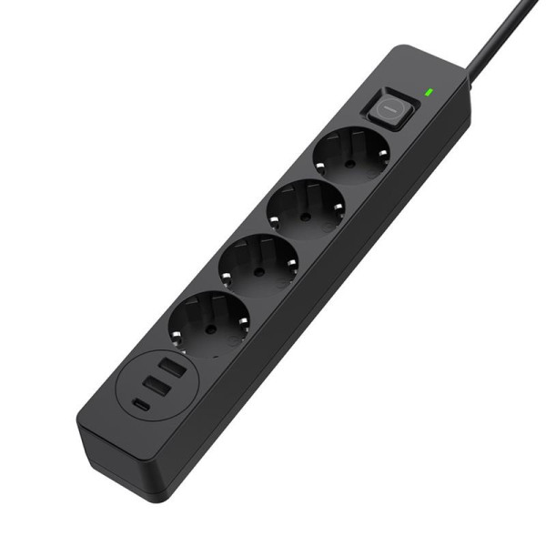 Купить Фільтр живлення ColorWay CW-CHE432PDB 4 розетки, 3USB (2USB-A + 1 TYPE-C) (24W), 2м, Black