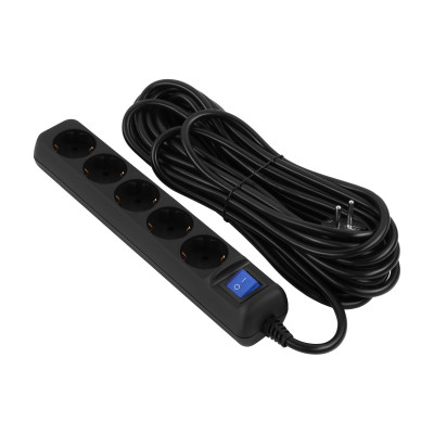 Купити Фільтр живлення 2E (2E-U05ES15M10BK) 5 розеток, 10 м, Black