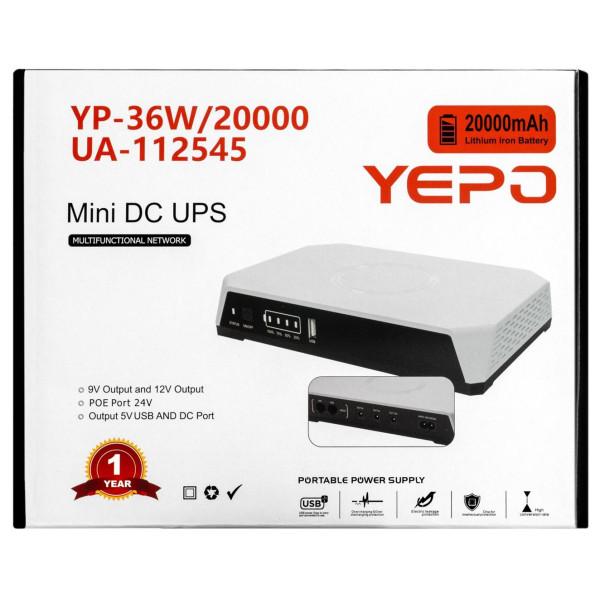 Купить Джерело безперебійного живлення Yepo Mini DC-UPS YP-36W/20000mAh LiFePO4 DC-5V/9V/12V (UA-112545)