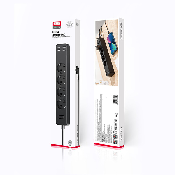 Купить Мережевий фільтр XO WL10 4 розетки, 4 USB, 1.8 м Black (XO WL10.black)
