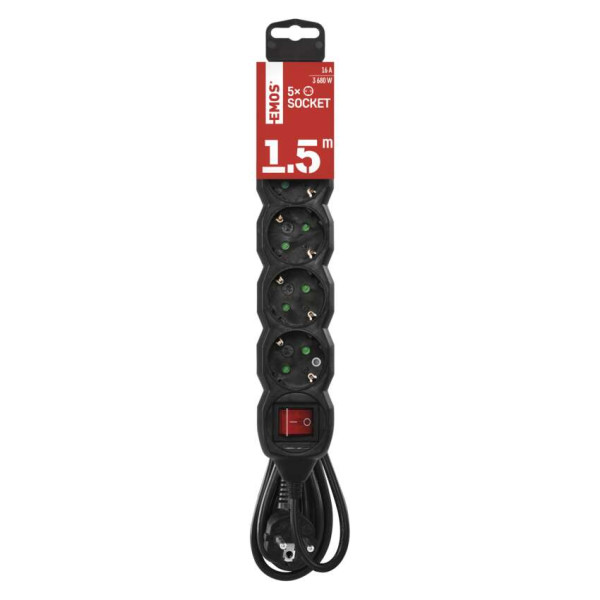 Купити Фільтр живлення Emos (PC1521R) з вимикачем, 5 розеток, 1.5м, Black