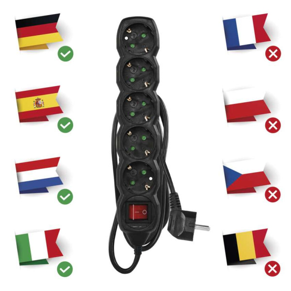 Купити Фільтр живлення Emos (PC1521R) з вимикачем, 5 розеток, 1.5м, Black