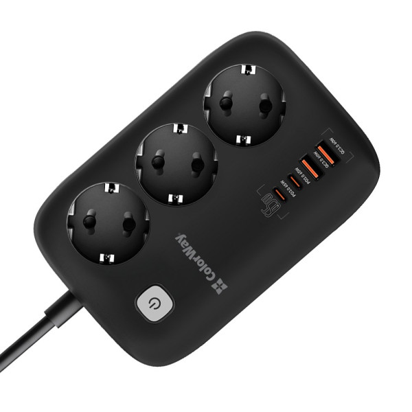 Купити Фільтр живлення ColorWay CW-CHE34PDB GaN3 Pro PD 65W (2USB-A + 2 TYPE-C) 3 розетки, 4 USB, 2 м, чорний