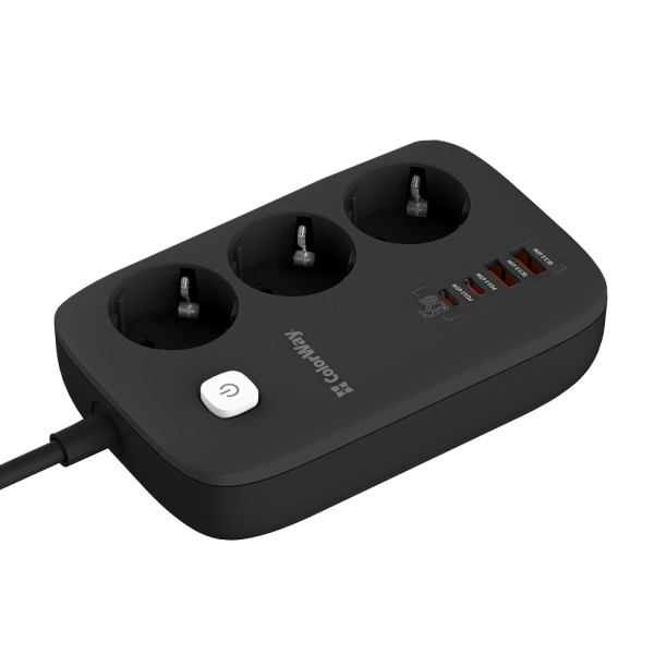 Купити Фільтр живлення ColorWay CW-CHE34PDB GaN3 Pro PD 65W (2USB-A + 2 TYPE-C) 3 розетки, 4 USB, 2 м, чорний