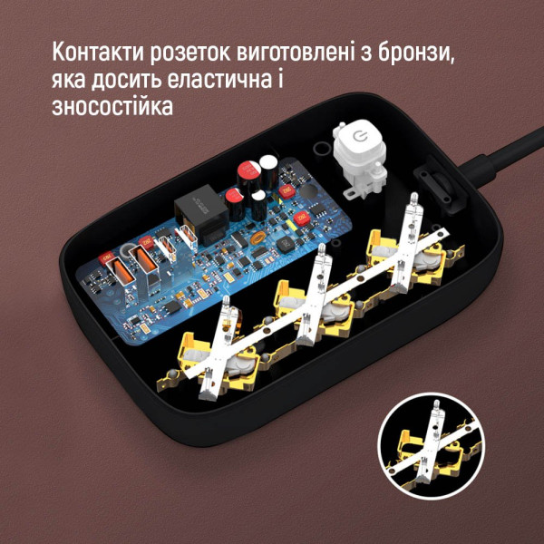 Купити Фільтр живлення ColorWay CW-CHE34PDB GaN3 Pro PD 65W (2USB-A + 2 TYPE-C) 3 розетки, 4 USB, 2 м, чорний