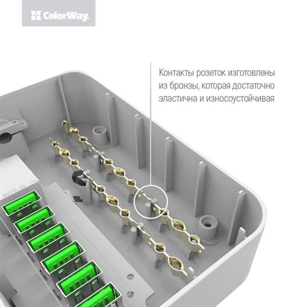 Купить Фільтр живлення ColorWay CW-CHE36B 3 розетки, 6 USB, 1.8 м, чорний