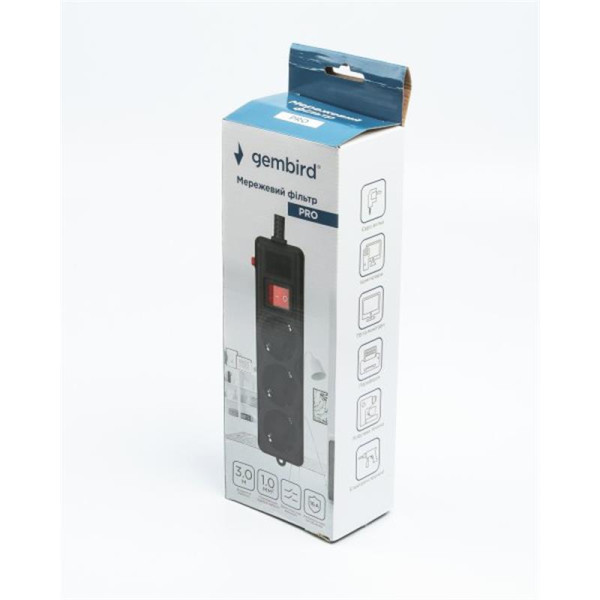 Купить Фільтр живлення Gembird Pro (SPG3-G-10B-PRO) 3 розетки, 3м, чорний
