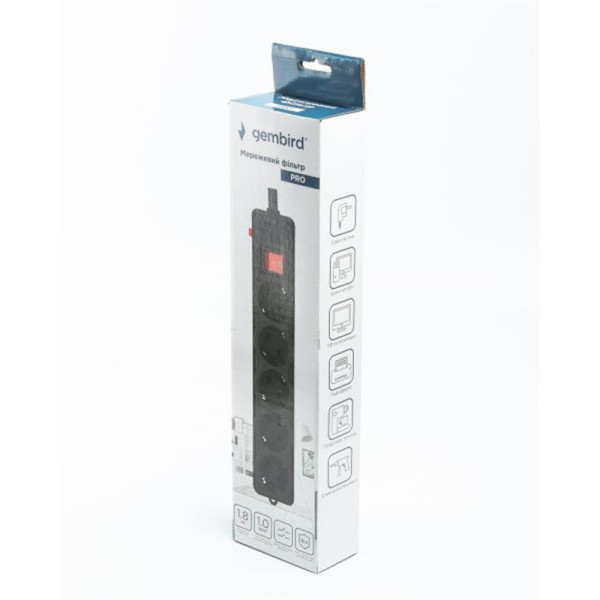 Купити Фільтр живлення Gembird Pro (SPG5-G-6B-PRO) 5 розеток, 1.8м, чорний
