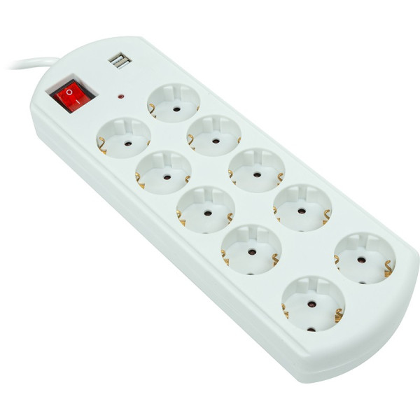 Купить Фільтр живлення PowerPlant YS-N6065/5 (EX610556) 10 розеток, 2xUSB, 5 м, євростандарт, білий