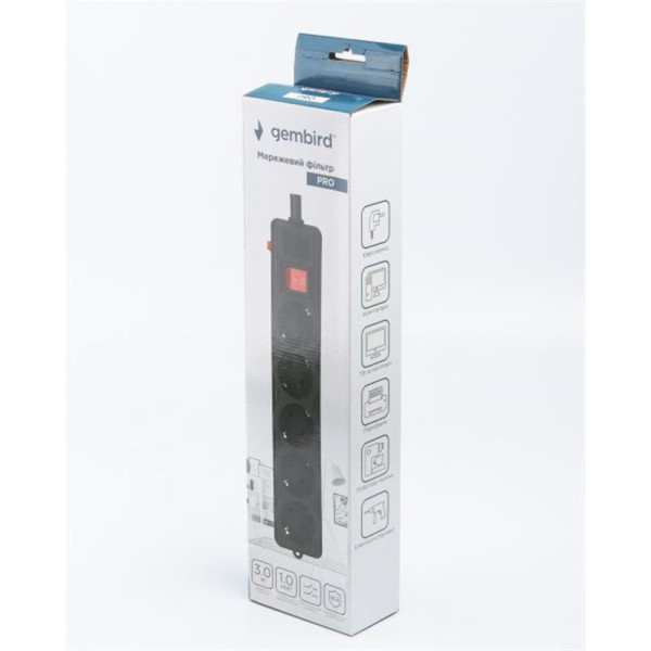 Купить Фільтр живлення Gembird Pro (SPG5-G-10B-PRO) 5 розеток, 3м, чорний