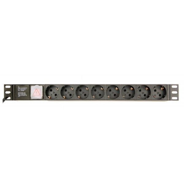 Купить Блок розеток EnerGenie 19" 1U (EG-PDU-014) алюм. корп., 8 розеток, 16A, 3м, черный, вилка Schuko