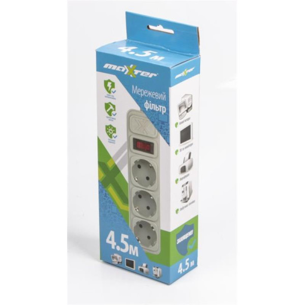 Купити Фільтр живлення Maxxter (SPM3-G-15G) 3 розетки, 4.5м, білий
