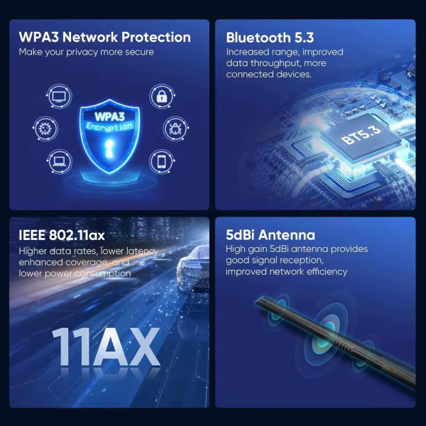 Купить Бездротовий адаптер Fenvi FU-AX900ВT Wi-Fi 6, Bluetooth 5.3 Dual Band 2.4G 5G