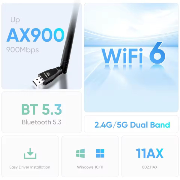 Купить Бездротовий адаптер Fenvi FU-AX900ВT Wi-Fi 6, Bluetooth 5.3 Dual Band 2.4G 5G
