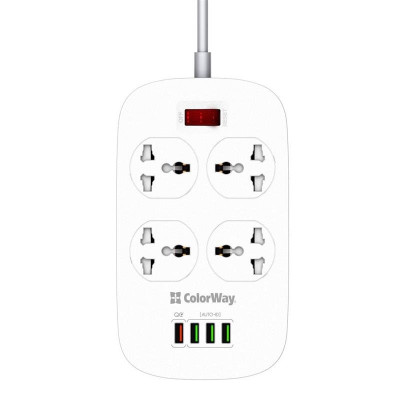Купить Фильтр питания ColorWay CW-CHU44QW 4 розетки, 4 USB (1QC3.0+3 AUTO ID), 1.8 м, белый