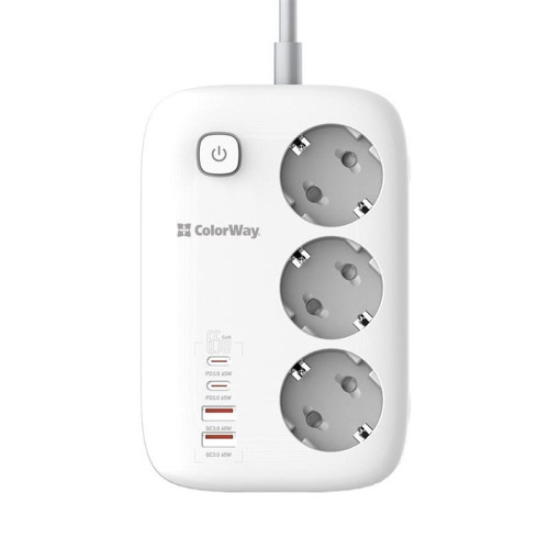 Купить Фільтр живлення ColorWay CW-CHE34PDW GaN3 Pro PD 65W (2USB-A + 2 TYPE-C) 3 розетки, 4 USB, 2 м, білий