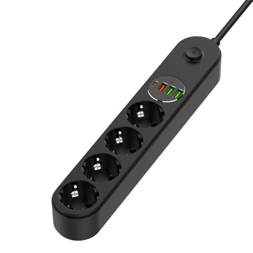 Купить Фільтр живлення ColorWay CW-CHE44PDB 4 розетки, 4USB (Type-C PD20W + 3USB QC3.0) (45W), 2м, Black