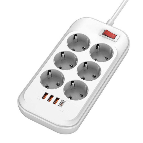 Купить Фільтр живлення ColorWay CW-CHE64PDW 6 розеток, 4USB (Type-C PD20W + 3USB QC3.0) (38W), 2м, White