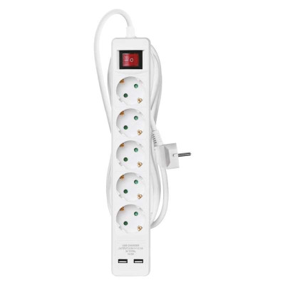 Купити Фільтр живлення Emos (P1523RU) з вимикачем, 2xUSB, 5 розеток, 1.5мм2, 3м, White