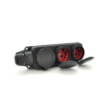 Купити Колодка PiPo PP/SP-3133/3/44/16B, 16А, 220-240В, IP44, із заглушкою, із заземленням 3 гнізда, каучук, чорний