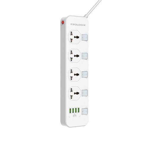 Купити Фільтр живлення ProLogix Premium (PR-SC4408W) 2.5 кВт, 4 розетки, 4 USB, 2 м, з вимикачами, білий
