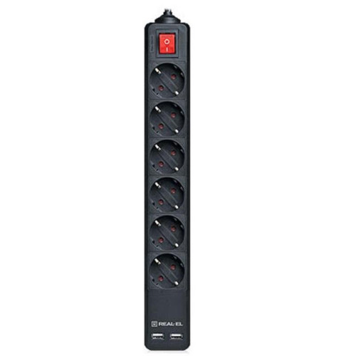 Купити Фільтр живлення REAL-EL RS-6 Protect USB 3m Black