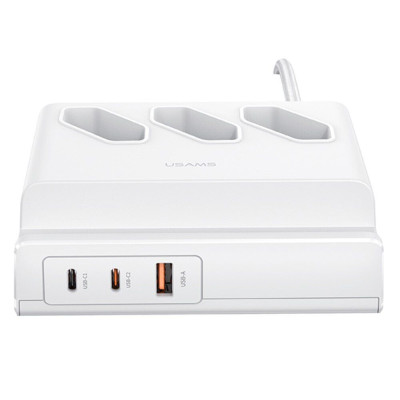 Купити Мережевий фільтр Usams US-CC160 (CC160TC01) 3 розетки, 1 USB, 2 USB Type-C 65W, 2 м, White