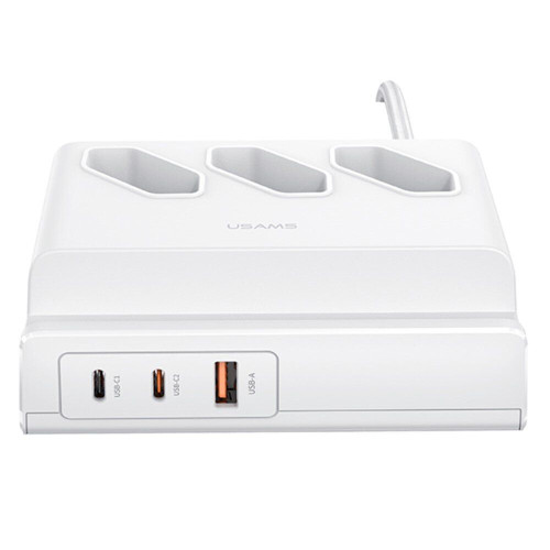 Купити Мережевий фільтр Usams US-CC160 (CC160TC01) 3 розетки, 1 USB, 2 USB Type-C 65W, 2 м, White