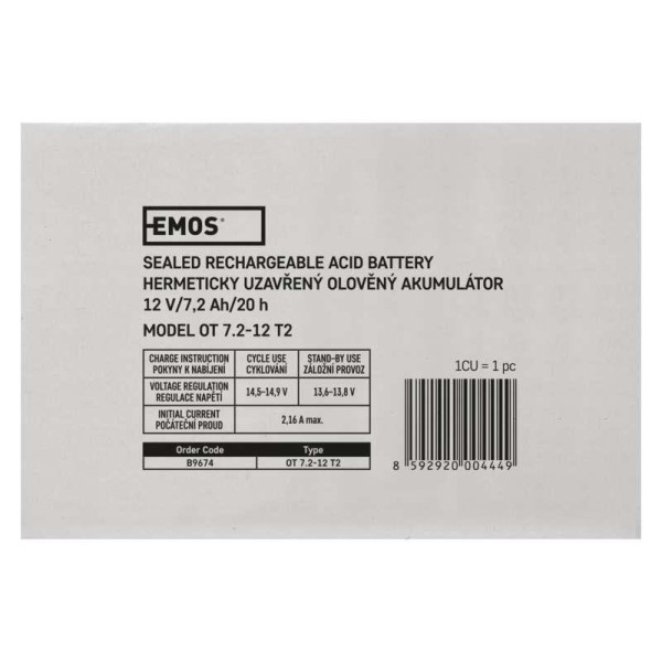 Купити Акумуляторна батарея Emos B9674 12V 7.2AH (FAST.6.3 MM) AGM