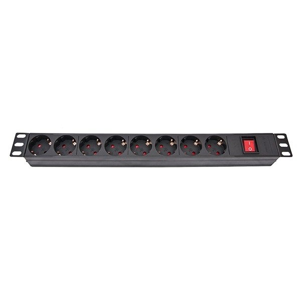Купить Блок розеток Atcom 1U 19" (PDU-8W-C2С-WS) 8 розеток, с выключателем, ал. корпус, немецкий тип, 2,0м, черный