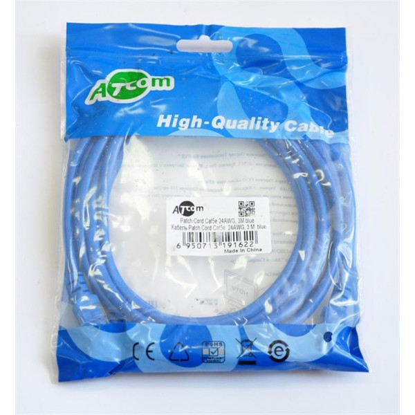 Купити Патч-корд литий, UTP, RJ45, Cat.5e, 3m, синій
